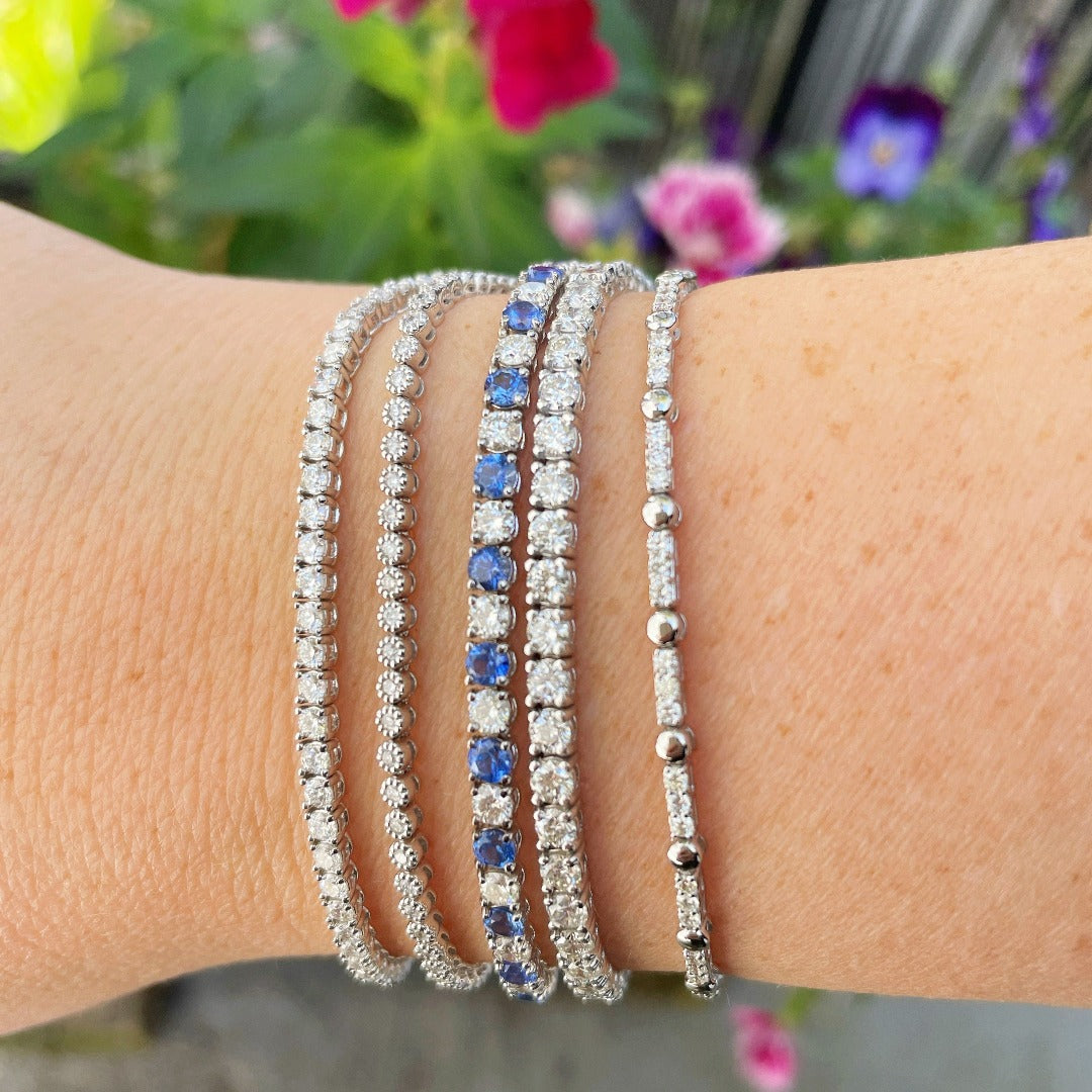 3.90ctw Sapphire & 2.55ctw Diamond 14K White Gold Tennis Bracelet