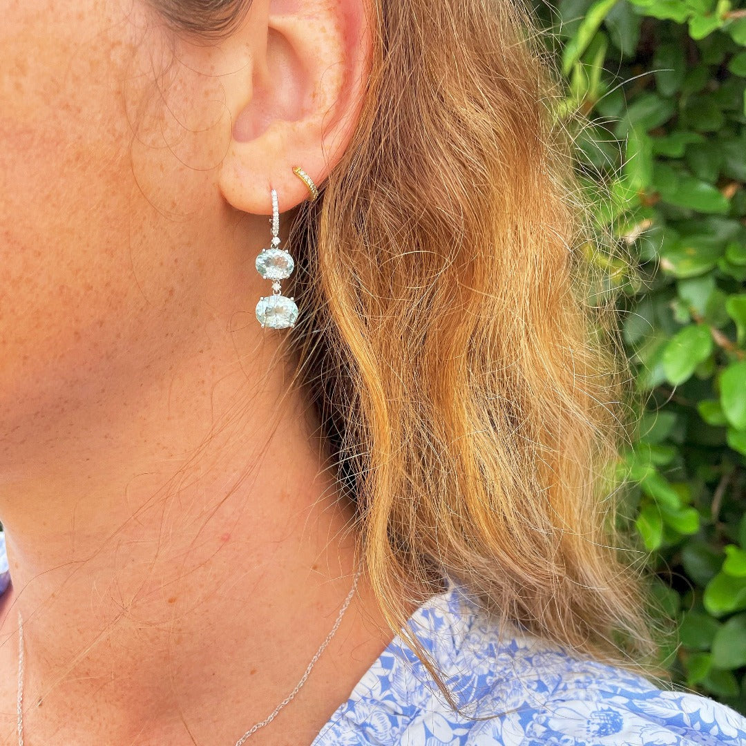 Aquamarine & Diamond 14K White Gold Double Drop Earrings
