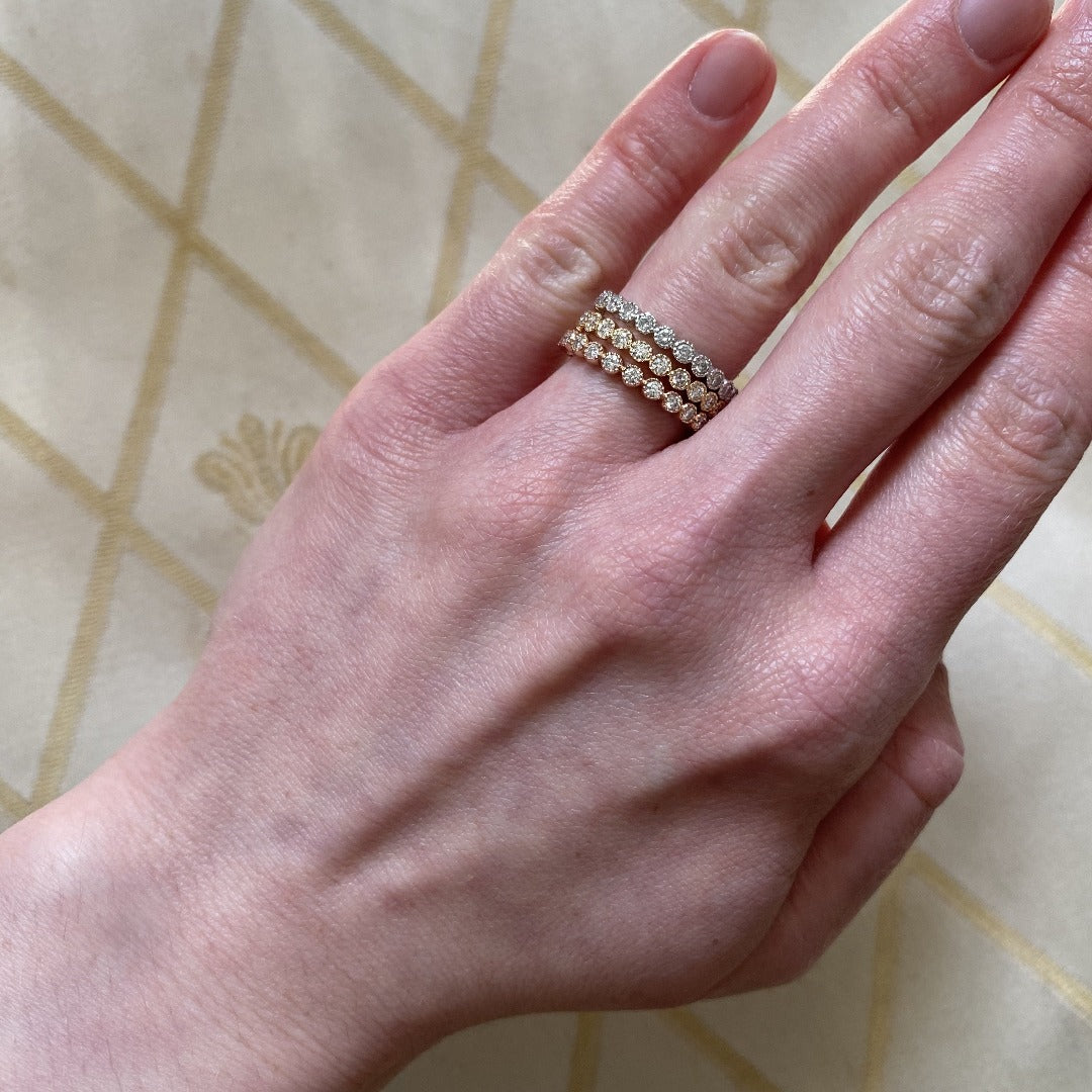 Diamond Bezel Milgrain 14K Yellow Gold Halfway Band