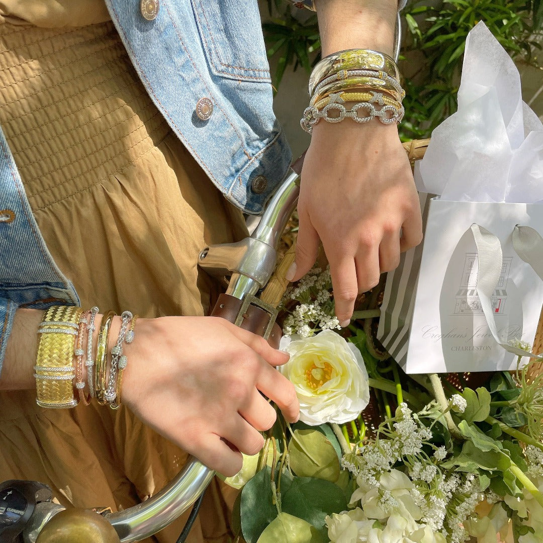 CZ Rhodium Plated Silver 3mm Mesh Cuff Bangle