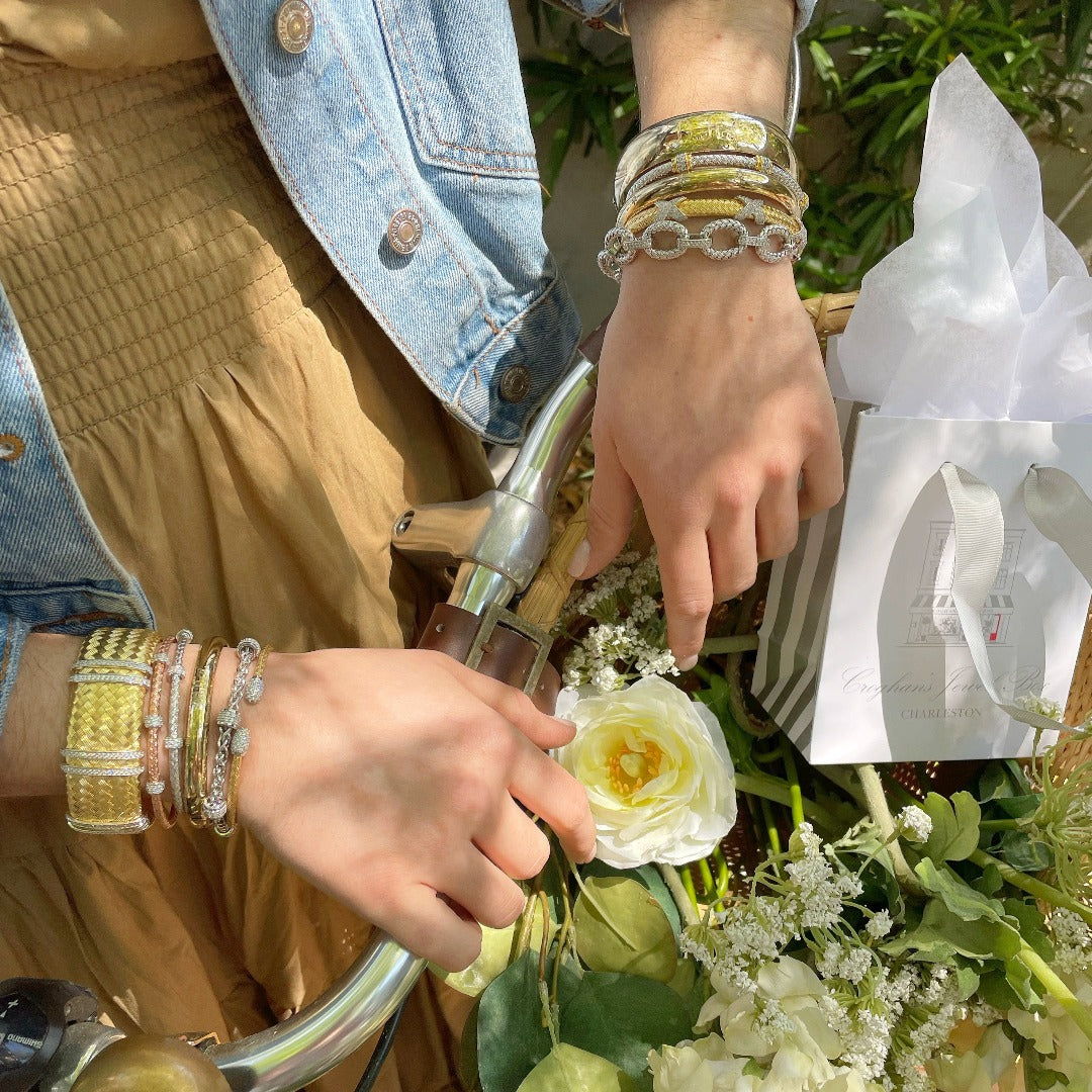 CZ Rhodium Plated Silver Wheat Chain Bracelet