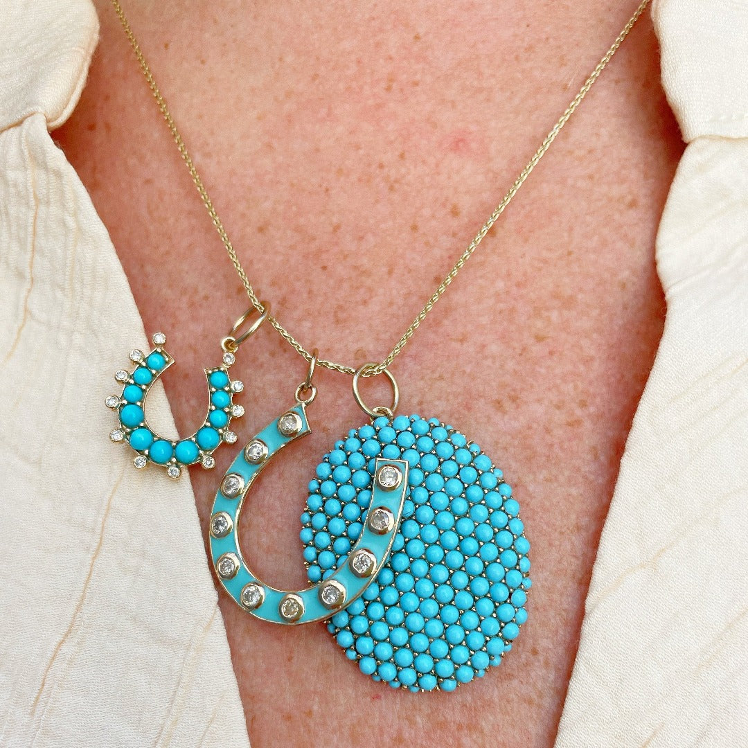 Turquoise & Diamond 14K Yellow Gold Horseshoe Pendant