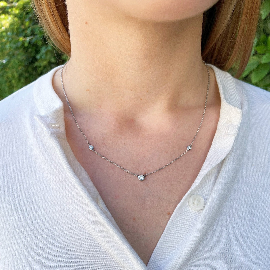 Diamond by the Yard 3 Station 14K White Gold Necklace