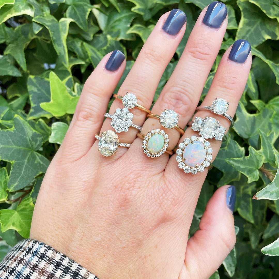 Oval Opal & Diamond Cluster 14K Yellow Gold Ring