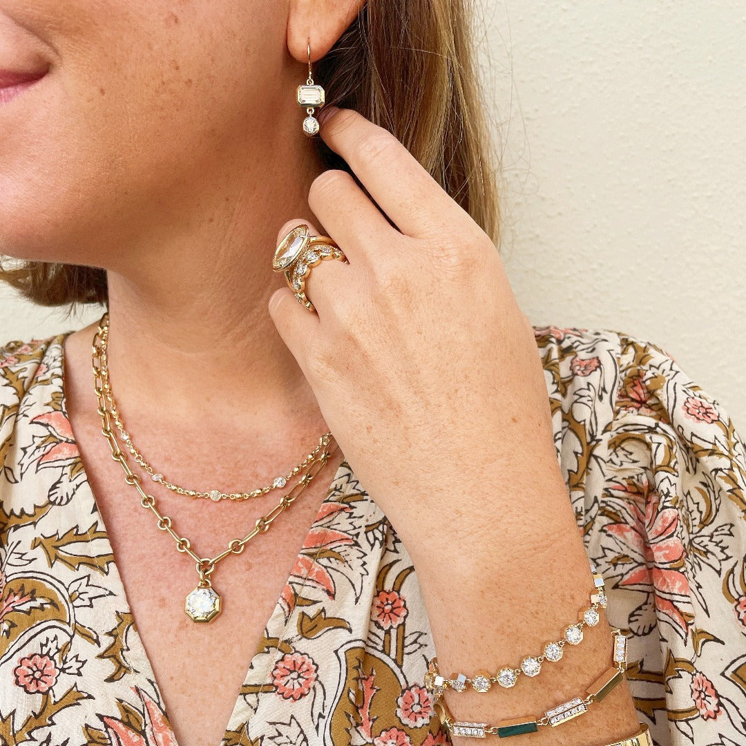 Single Stone Paloma Double Drop Earrings