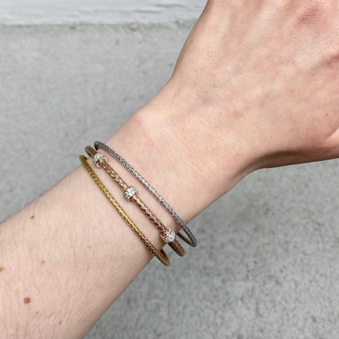 Charles Garnier CZ Gold Plated Silver 3mm Mesh Cuff Bangle