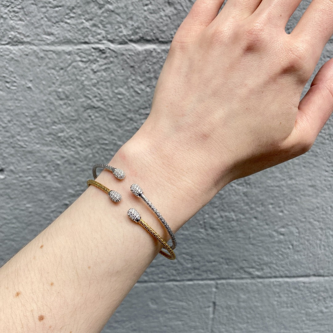 Charles Garnier CZ Gold-Plated Sterling Silver 2mm Mesh Cuff Bangle