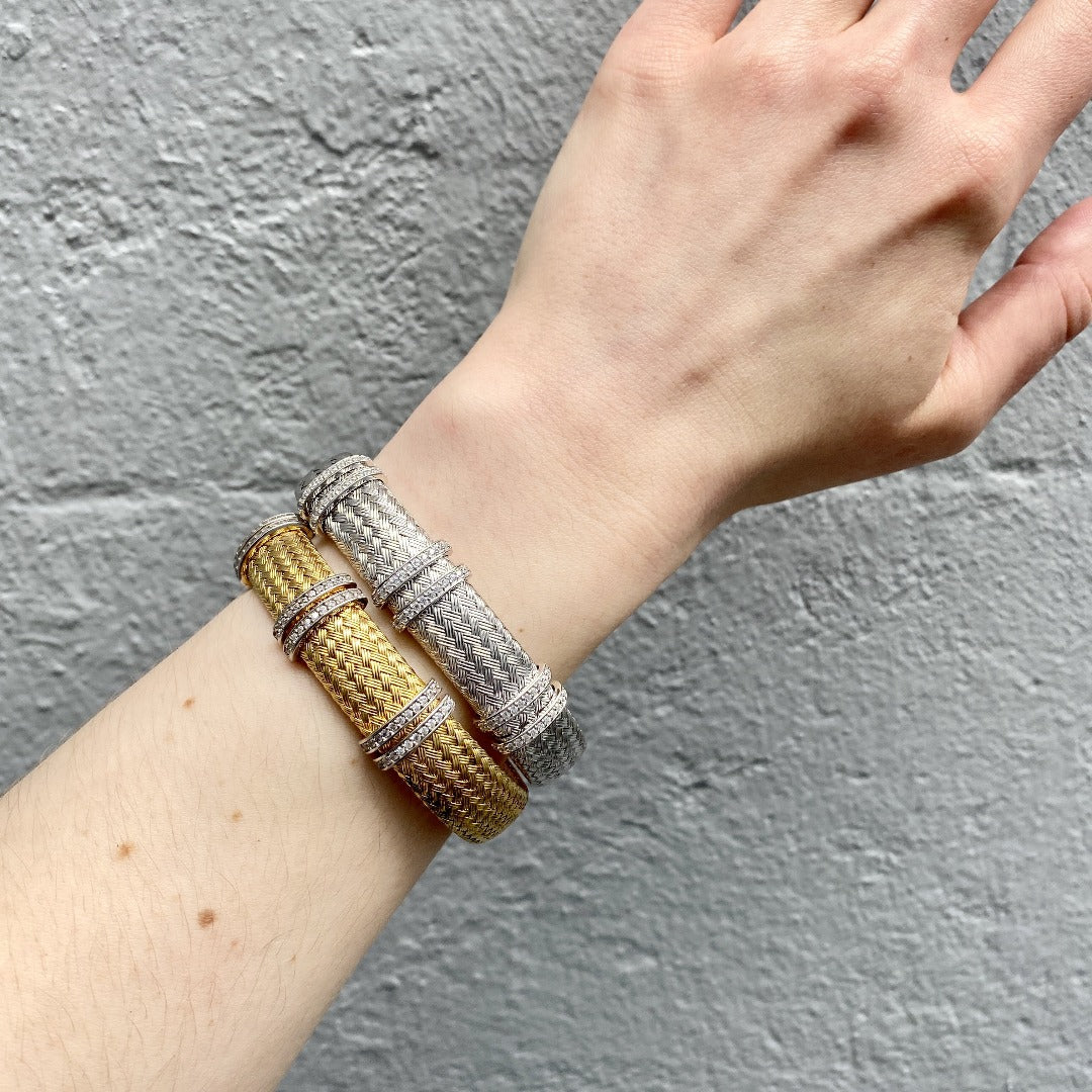 Charles Garnier CZ Gold Plated Silver 12mm Mesh Cuff Bangle