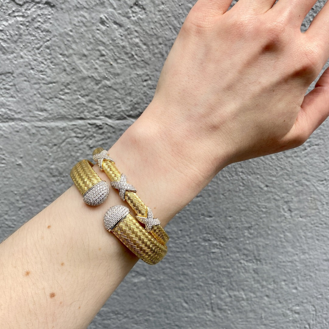 Charles Garnier CZ Gold Plated Silver 6mm Mesh Cuff Bangle