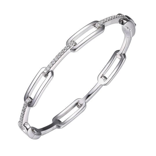 Charles Garnier CZ Rhodium Plated Silver Paperclip Link Bangle