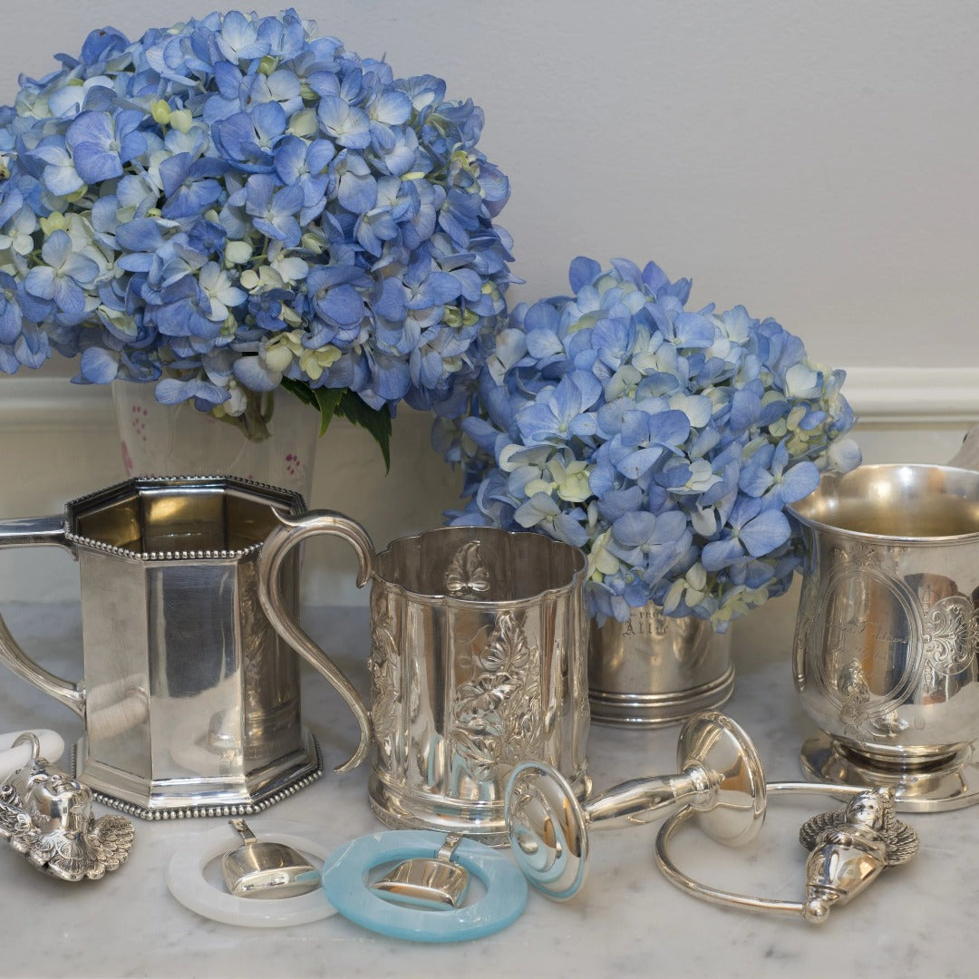 Blue Teething Ring Silver Baby Rattle