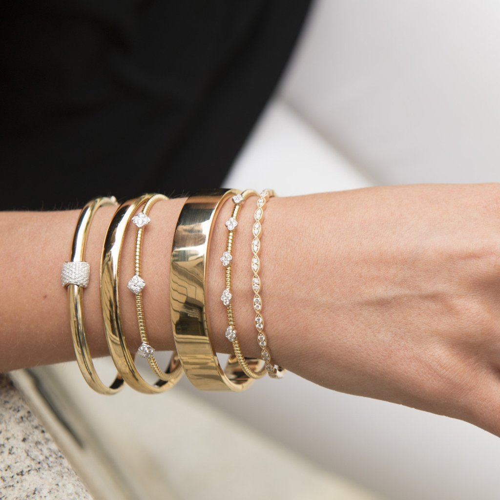 Diamond 14K Yellow Gold Milgrain Marquise Bangle