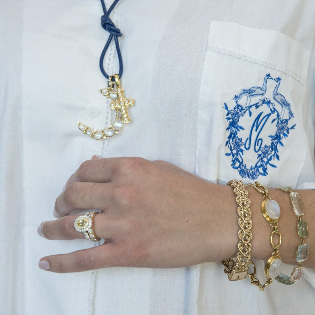 Elizabeth Locke Small Byzantine Cross Diamond Pendant