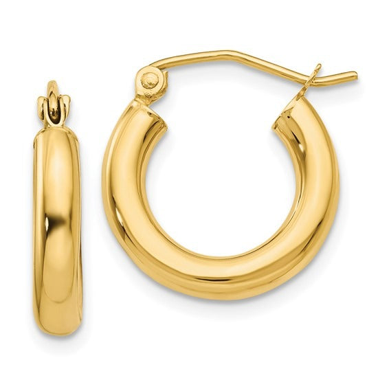 14K Yellow Gold 3x15mm Hoop Earrings