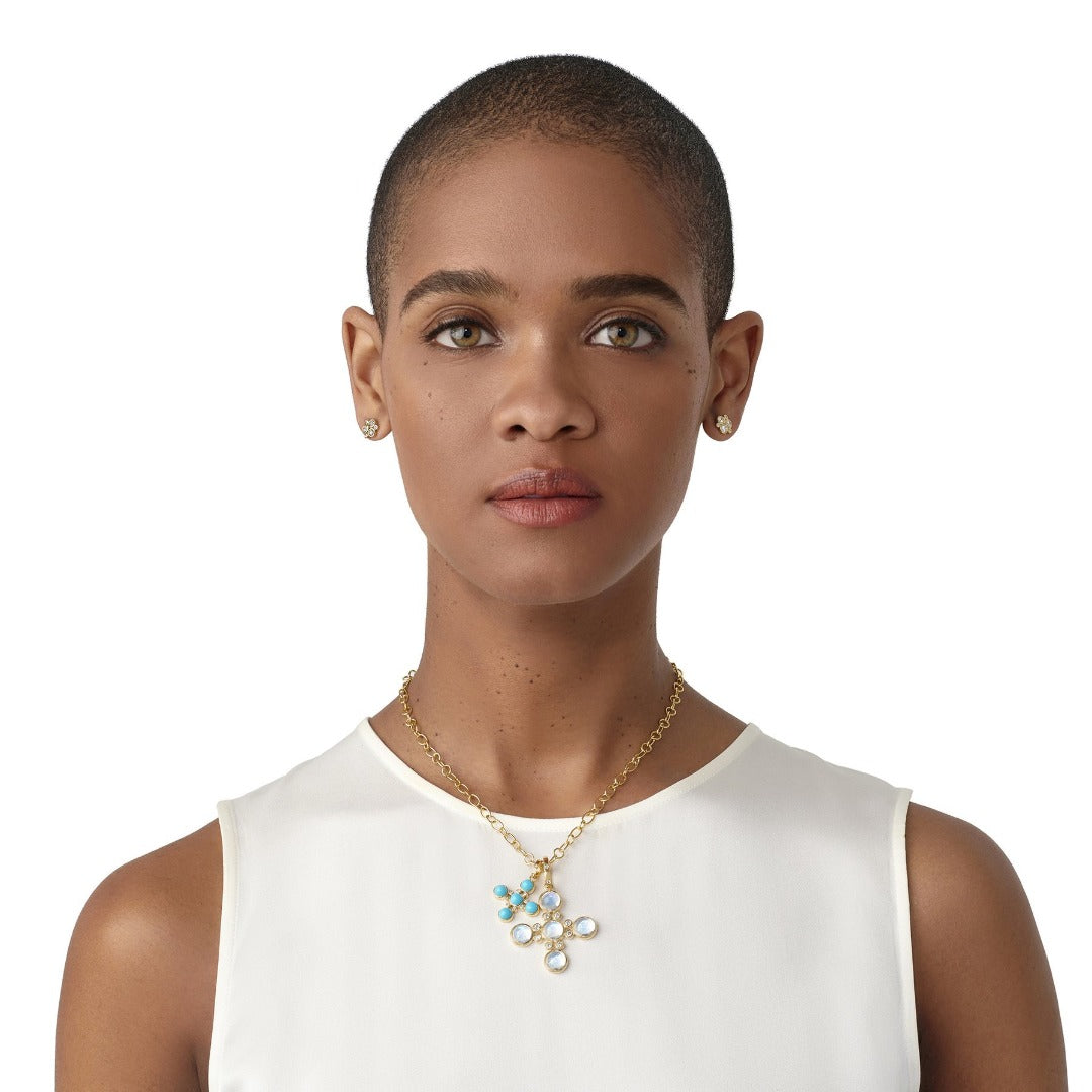 Temple St. Clair Turquoise Small Four Elements Cross Pendant