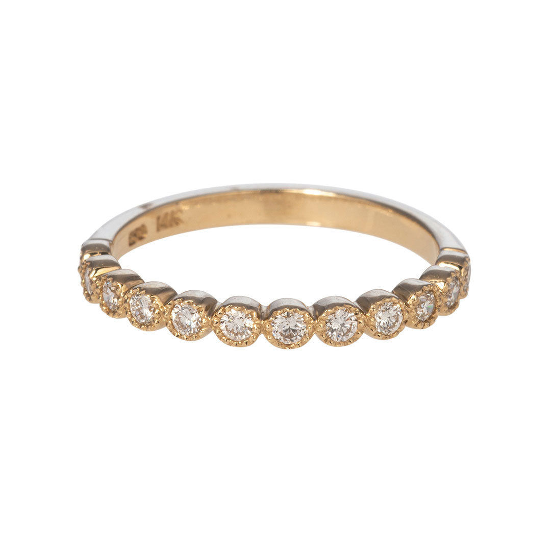 Diamond Bezel Milgrain 14K Yellow Gold Halfway Band