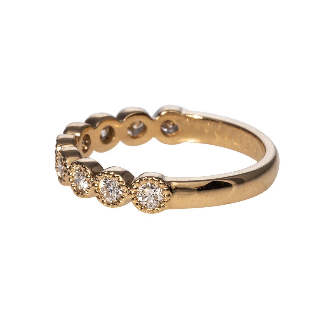Diamond Bezel Milgrain Halfway 14K Yellow Gold Band