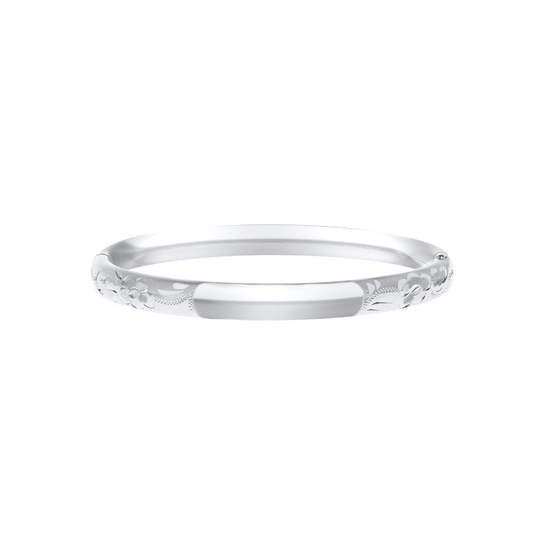 Baby Sterling Silver Floral Signet Bangle