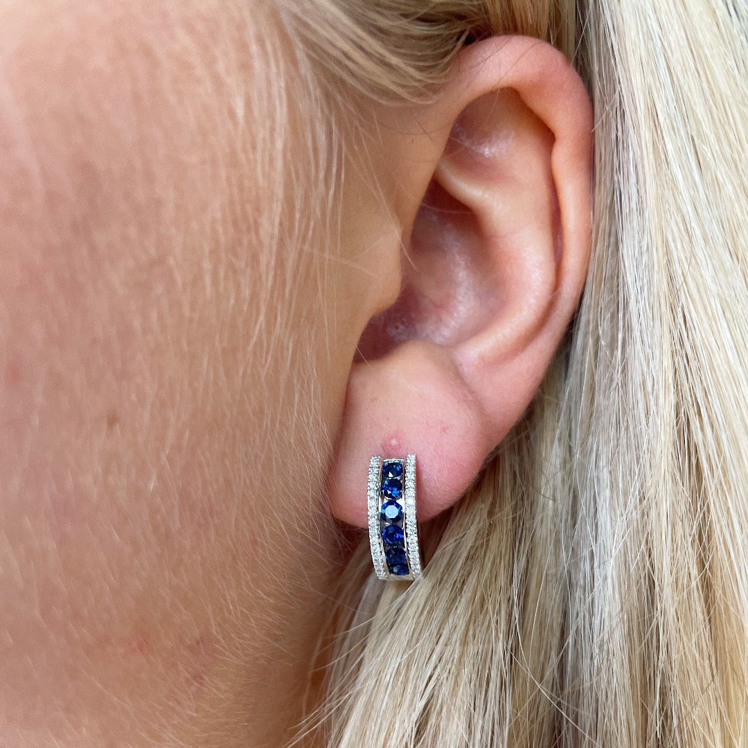 Blue Sapphire & Diamond 14K Gold Huggie Earrings