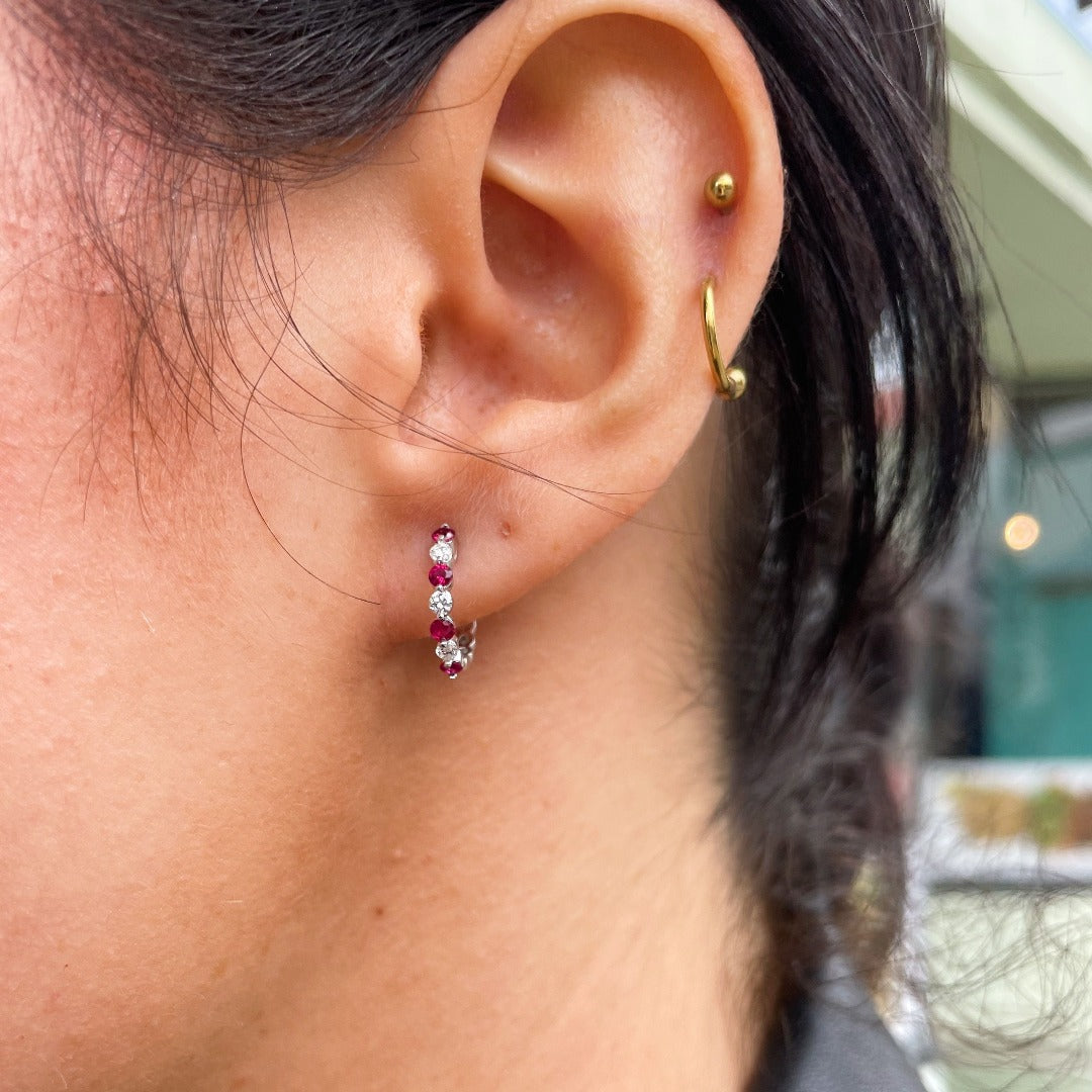 Sapphire & Diamond 14K White Gold Huggie Hoop Earrings