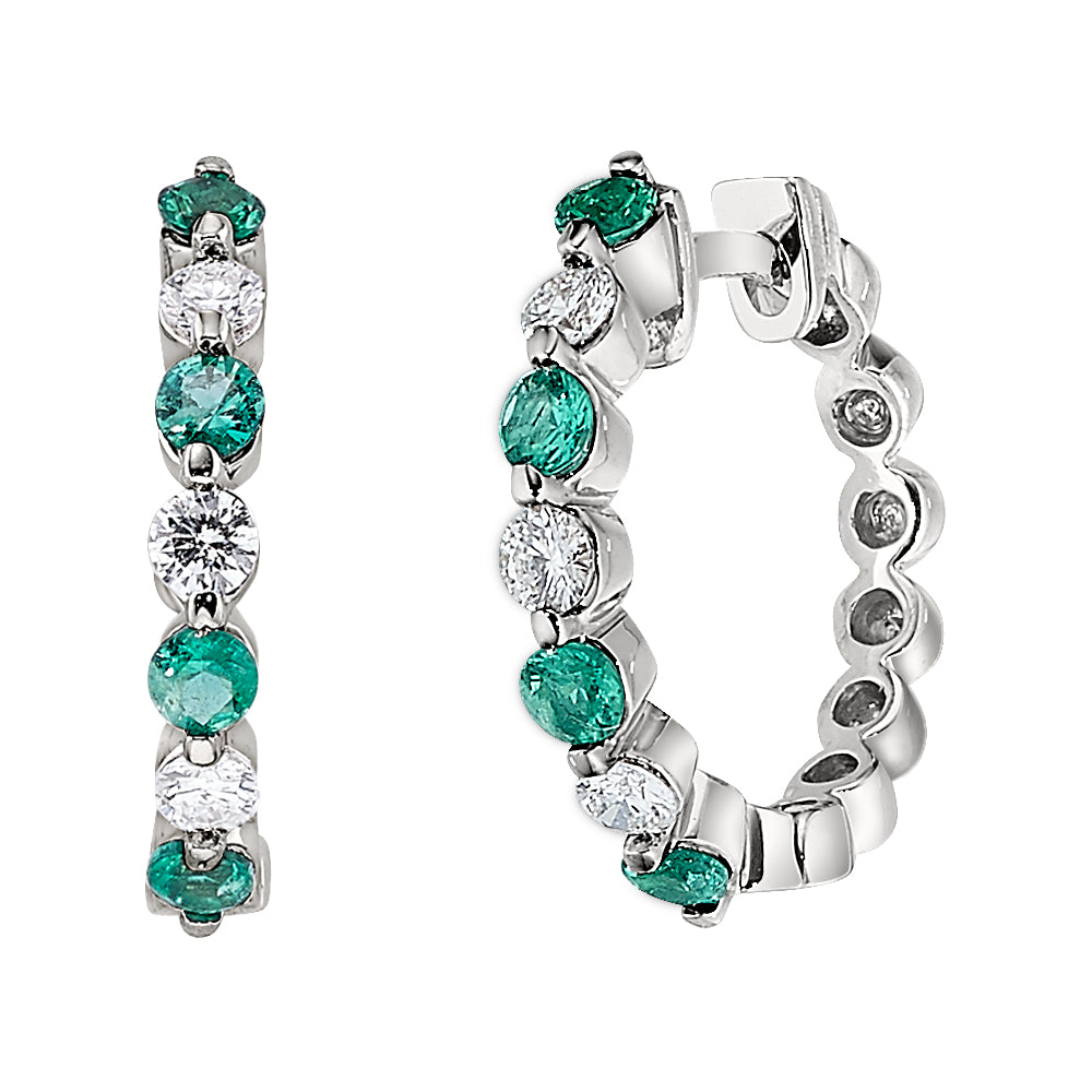 Emerald & Diamond 14K White Gold Hoop Earrings