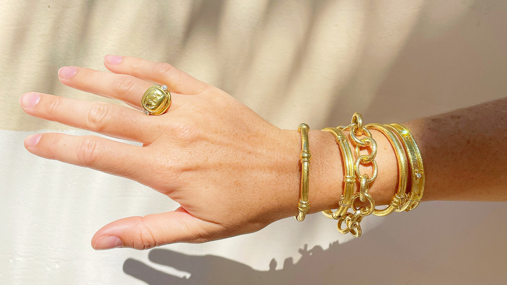 Elizabeth Locke styled bracelets ring
