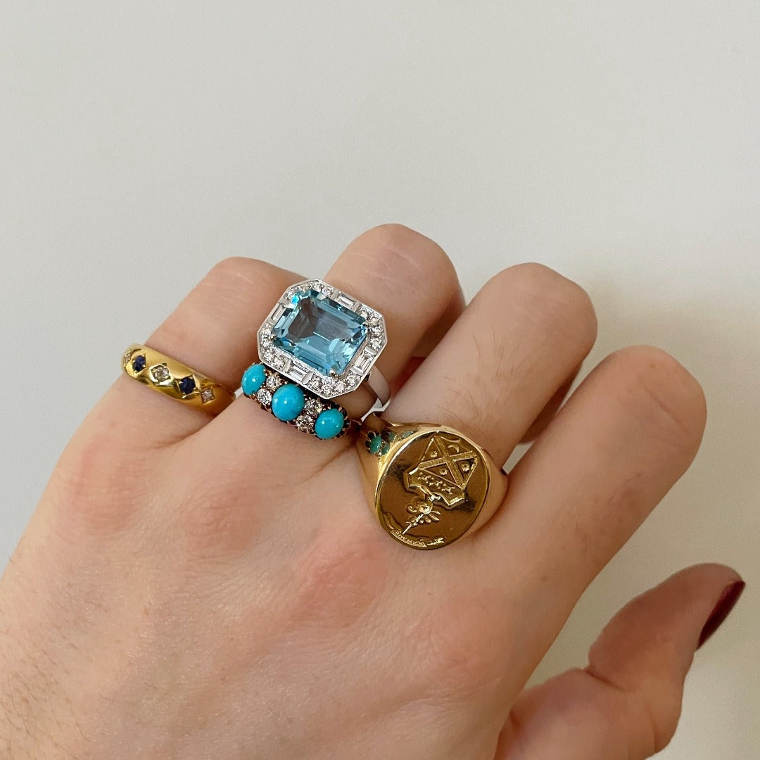 Victorian Sapphire & Diamond Five Stone 18K Gold Gypsy Ring