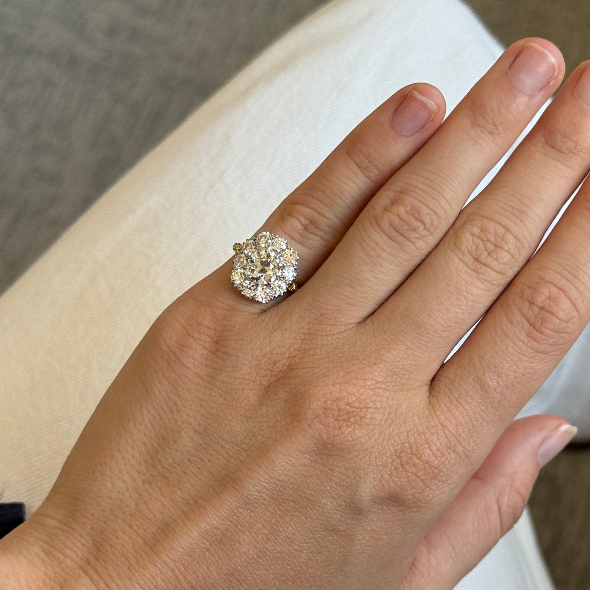 Victorian-Style 1.47ct Center & 1.48ctw Side Diamond Cluster Ring