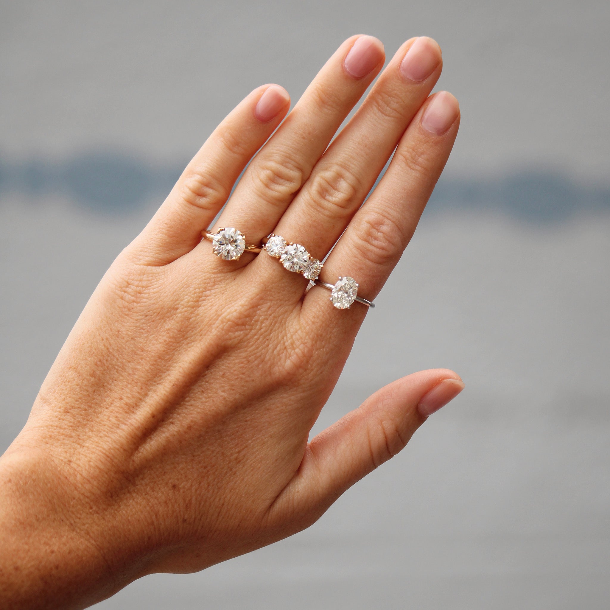 River Solitaire, Three-Stone, and Oval Solitaire Diamond Engagement Rings