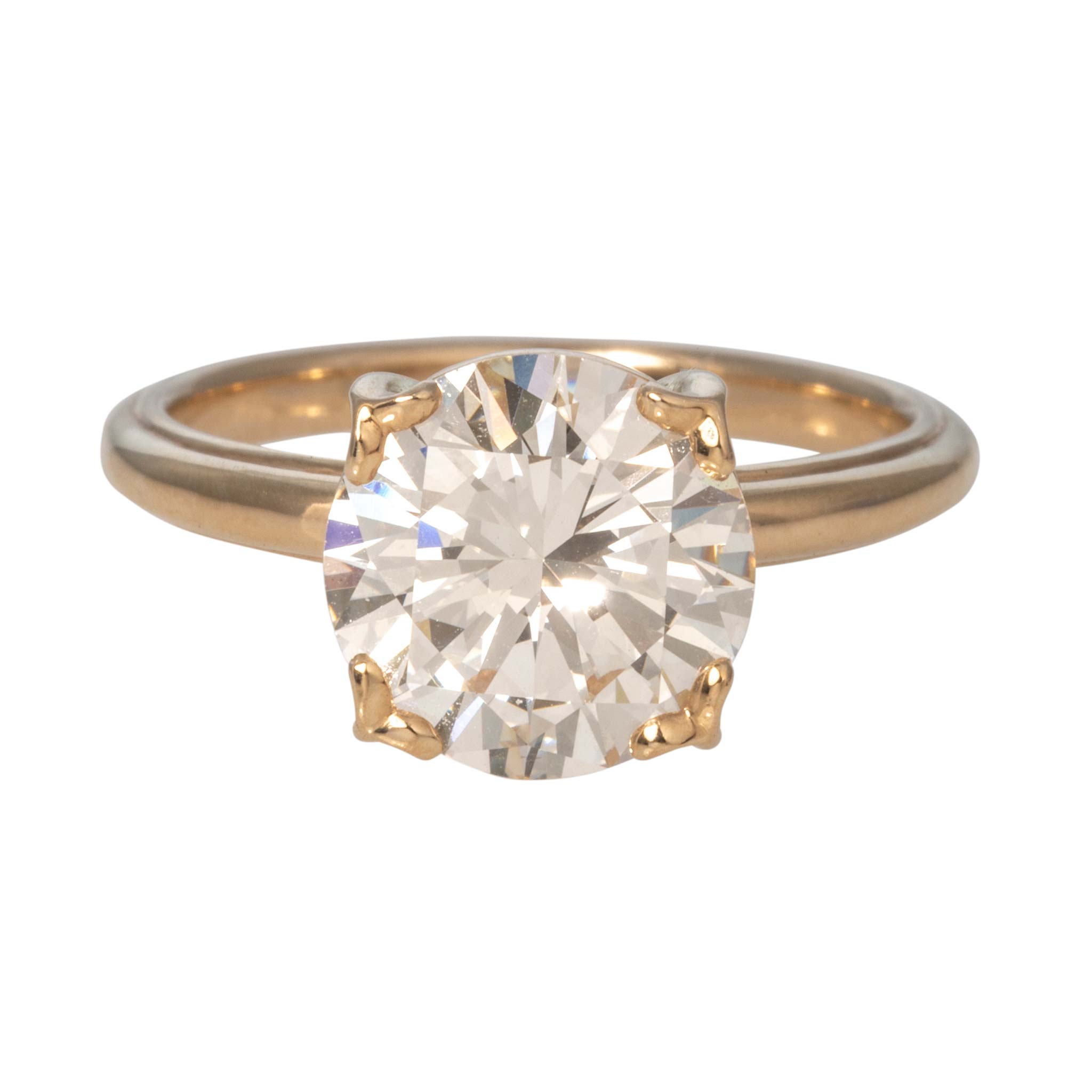 3ct Round Brilliant Diamond Solitaire 14K Yellow Gold River Ring