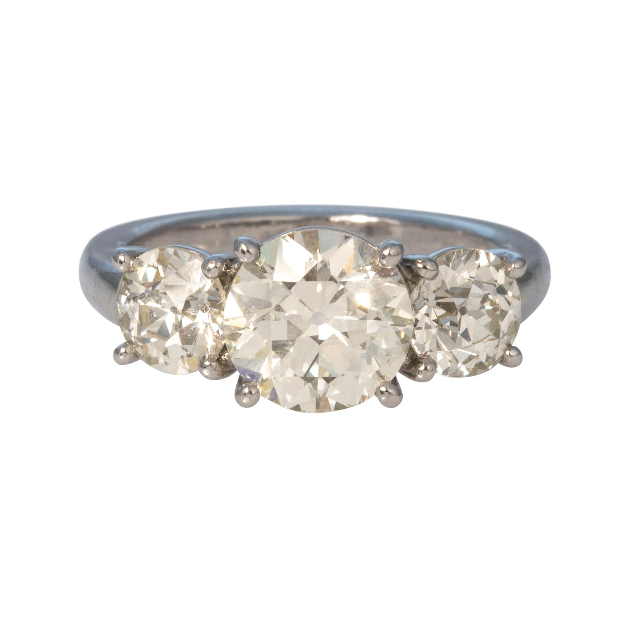 2ctw Center & 1.57ctw Side Old European Diamond Three-Stone Platinum Ring