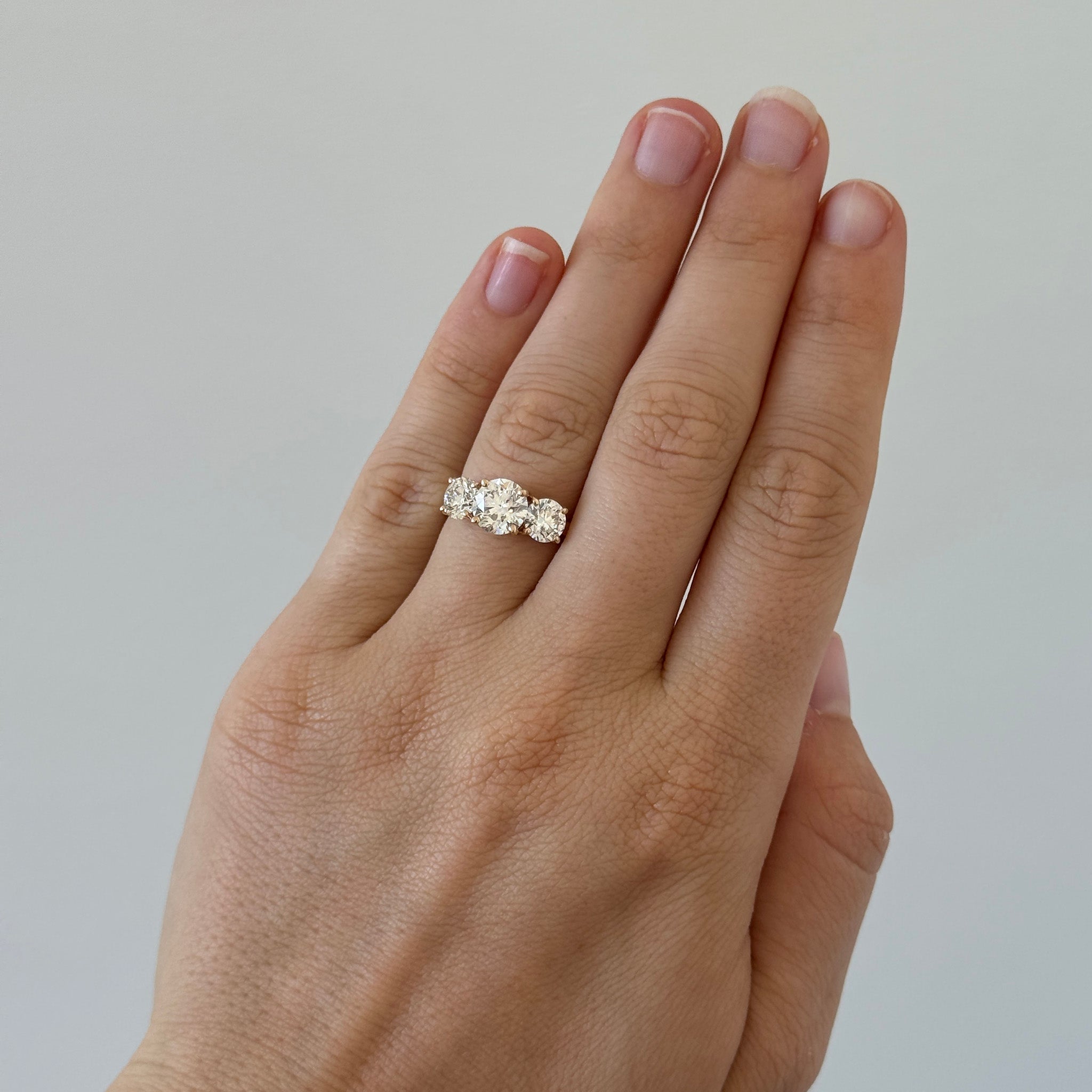 1.5ct Center & 1.41ctw Side Round Brilliant Diamond Three-Stone 14K Gold Ring