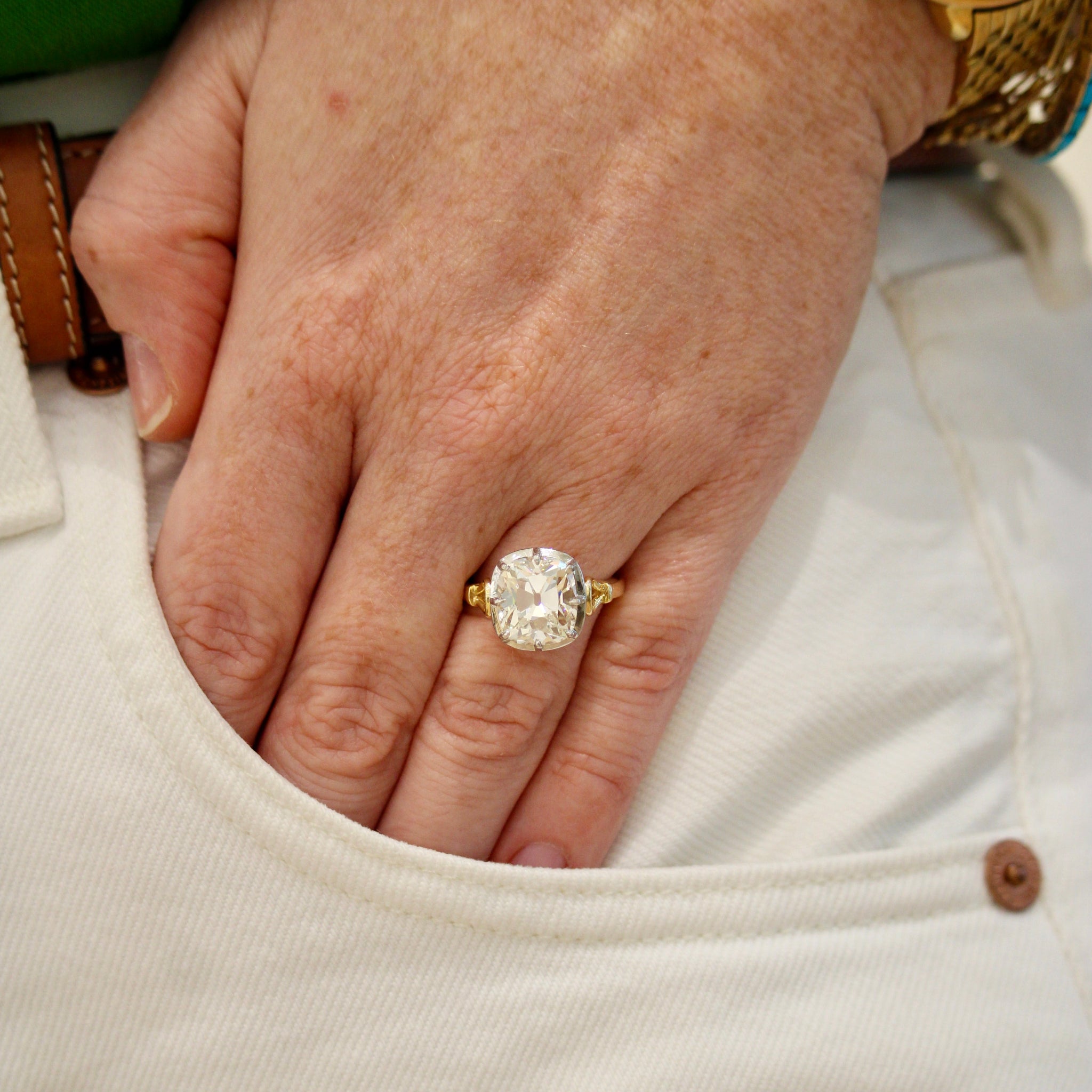 5.23ct J SI1 Old Mine Diamond Solitaire Two-Tone Engagement Ring