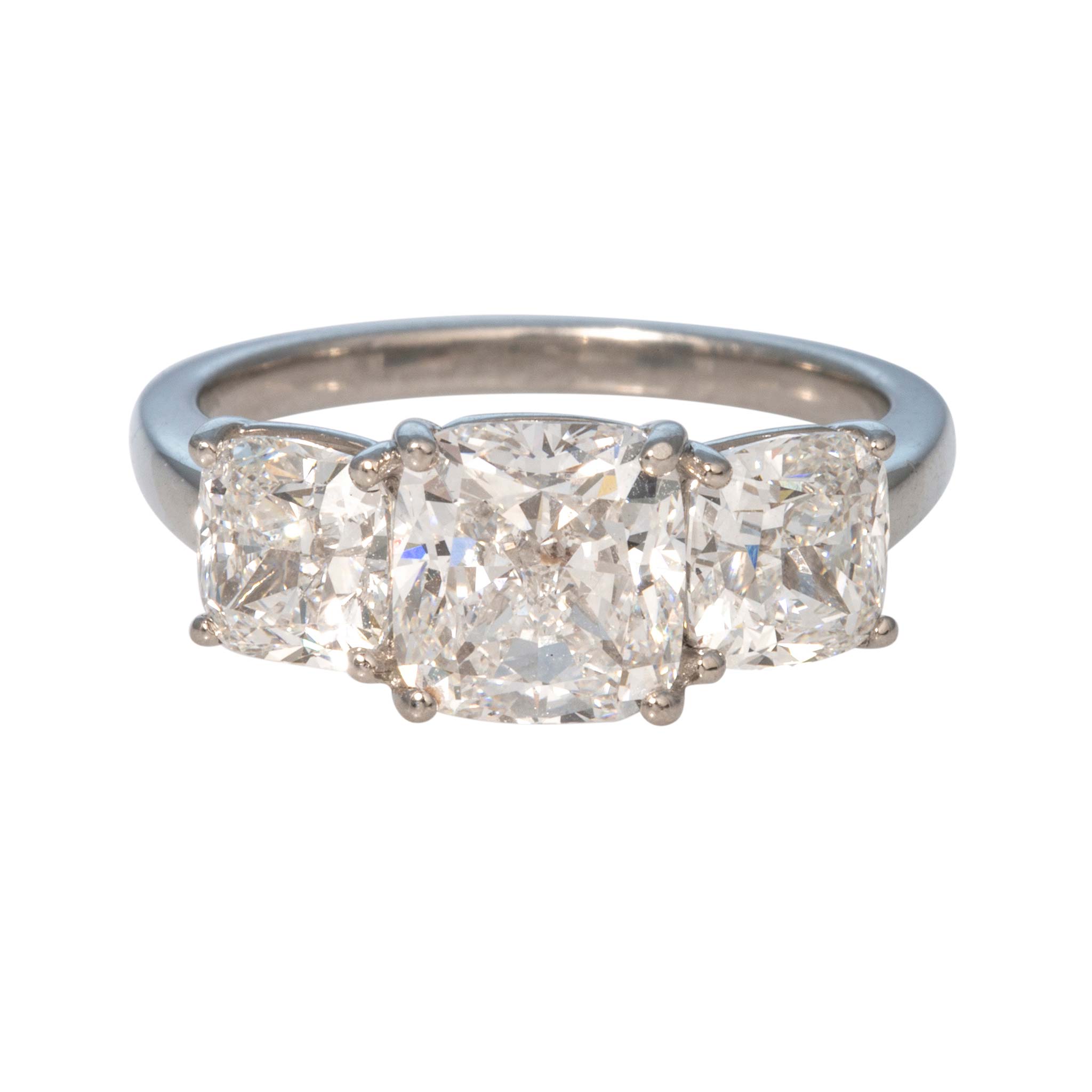 2ct Center & 2ctw Side Cushion Diamond Three-Stone Platinum Ring