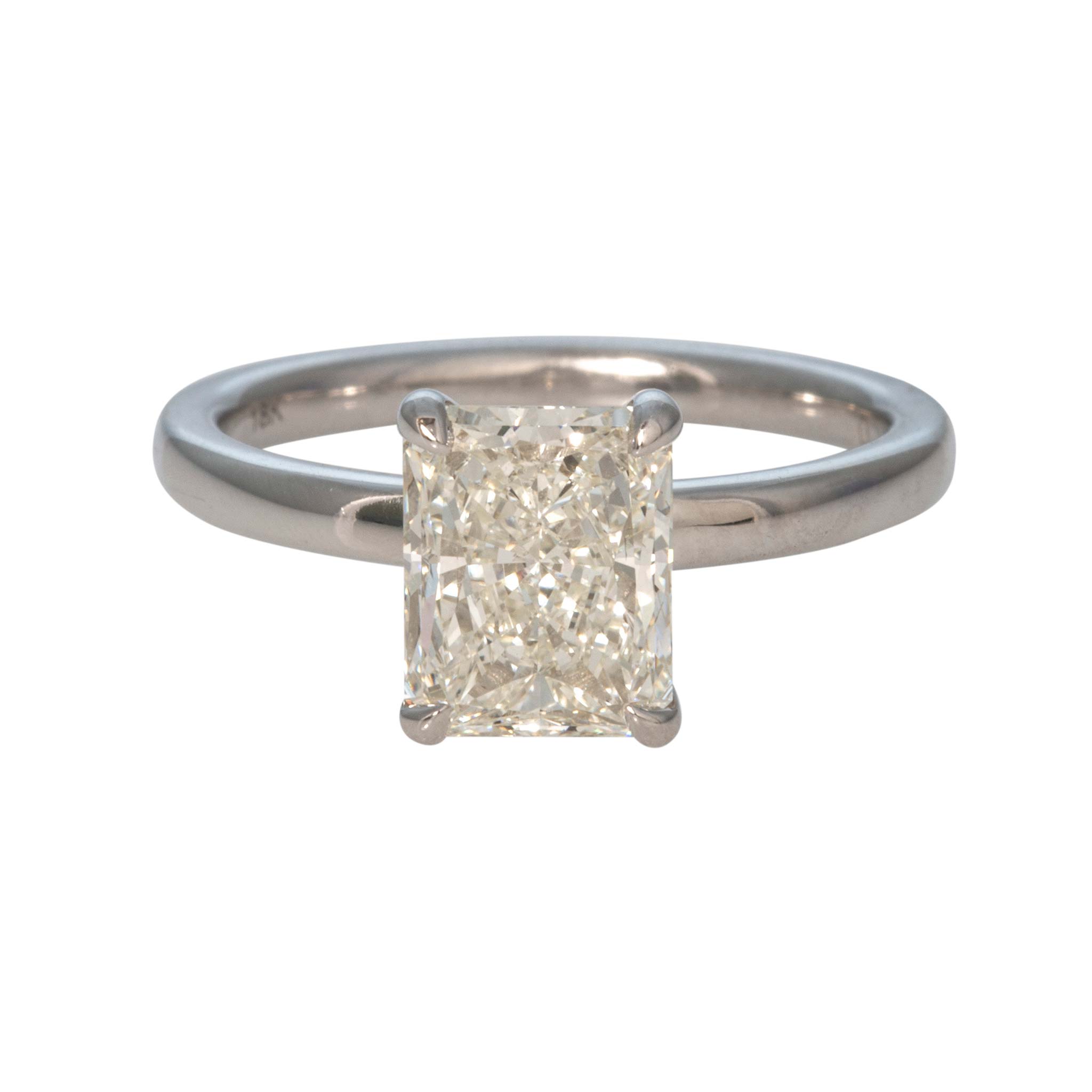 2ct J SI1 Radiant Diamond Solitaire 18K White Gold Engagement Ring