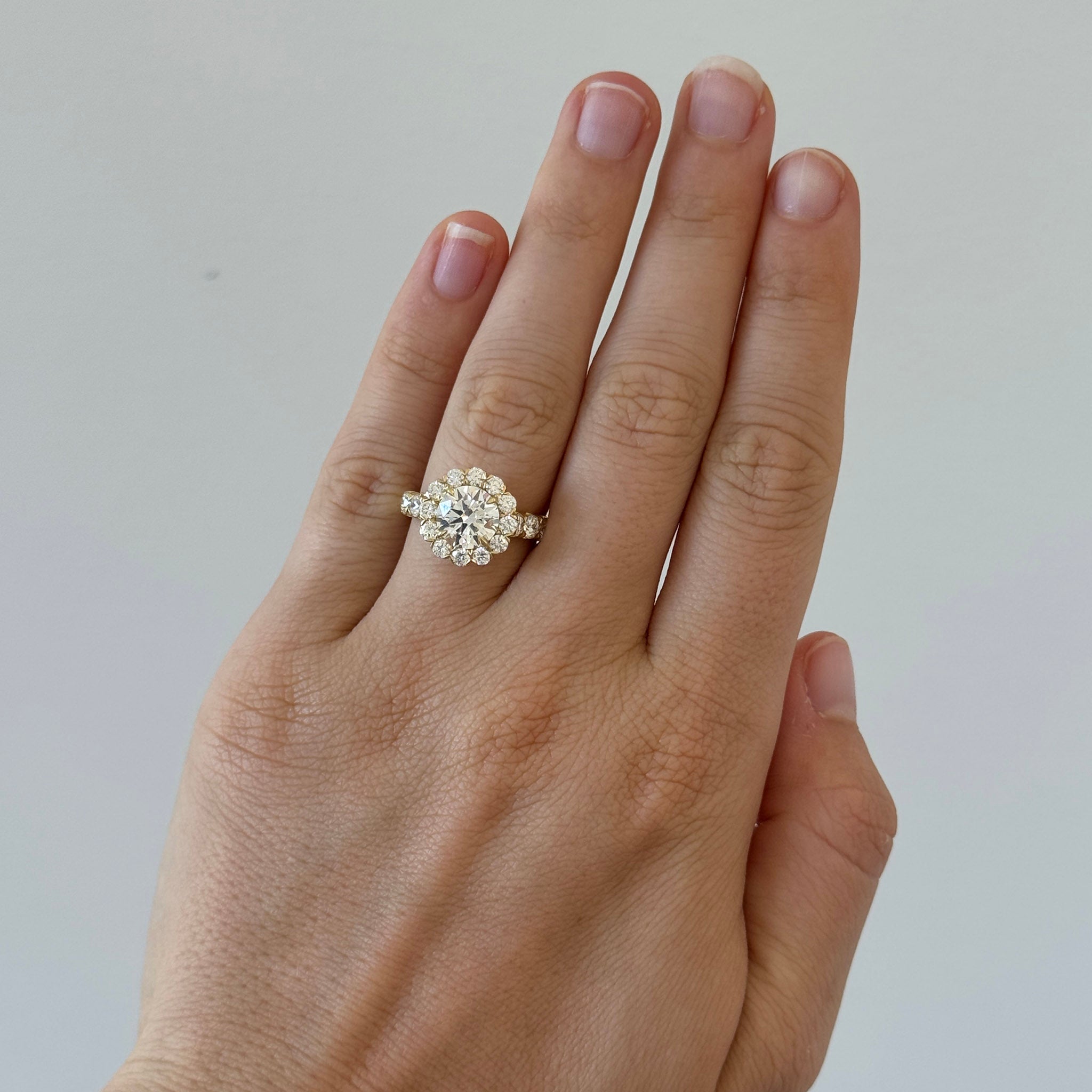 2ct Center & 1.37ctw Diamond Cluster 18K Gold Engagement Ring