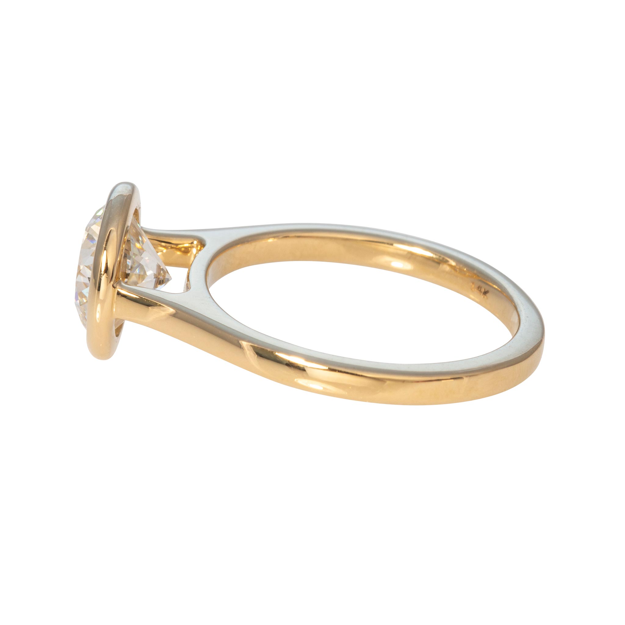 2ct Round Brilliant Diamond Bezel Set 14K Gold Engagement Ring