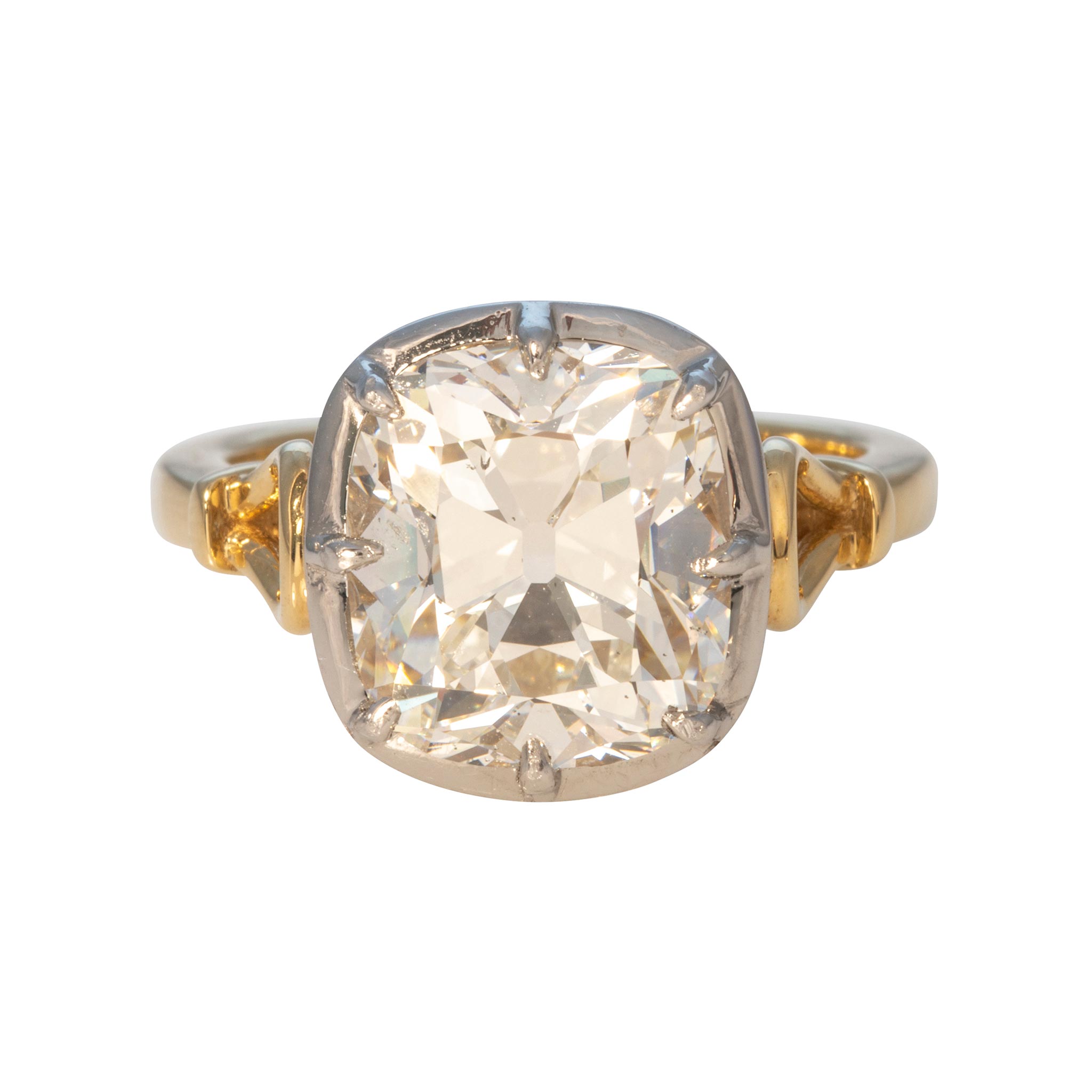 5.23ct J SI1 Old Mine Diamond Solitaire Two-Tone Engagement Ring