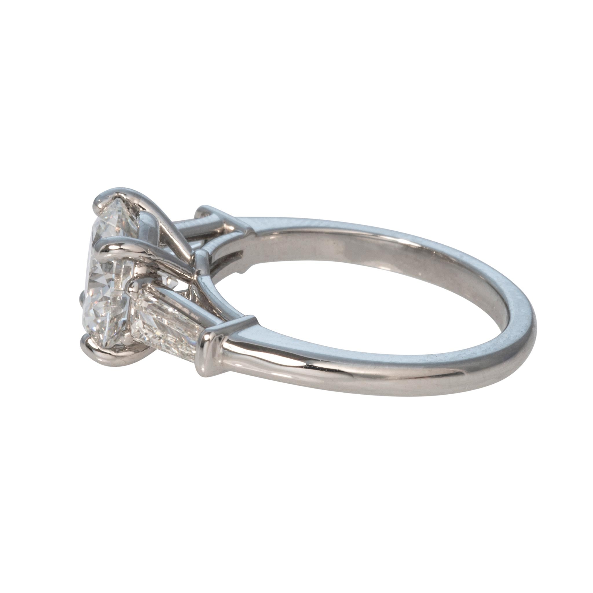 2ct Center Round & .43ctw Side Baguette Diamond Three-Stone Platinum Ring