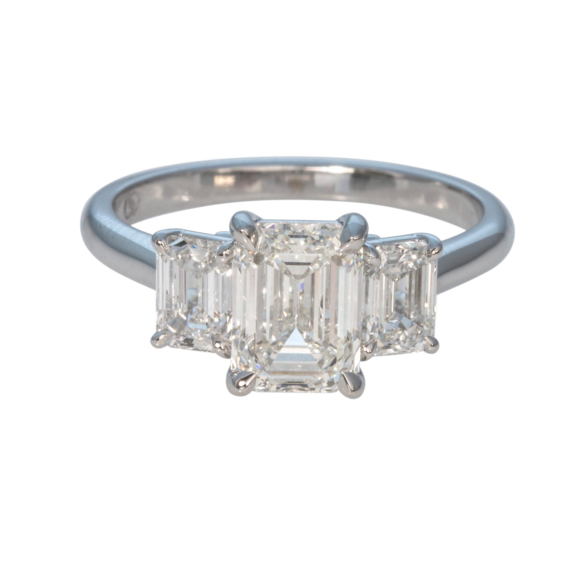 1.7ct Center & .89ctw Side Emerald-Cut Diamond Three-Stone 14K Gold Ring