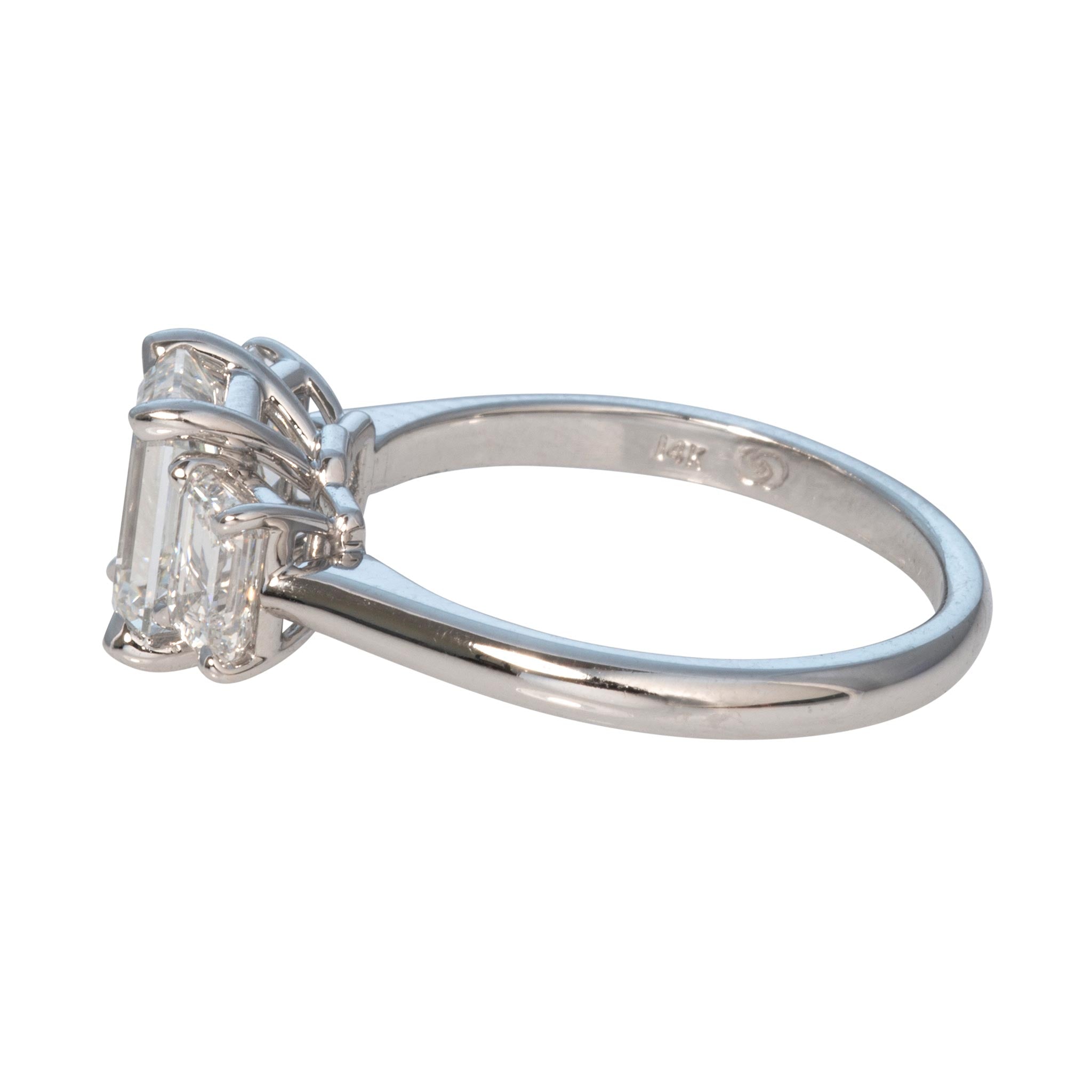 1.7ct Center & .89ctw Side Emerald-Cut Diamond Three-Stone 14K Gold Ring