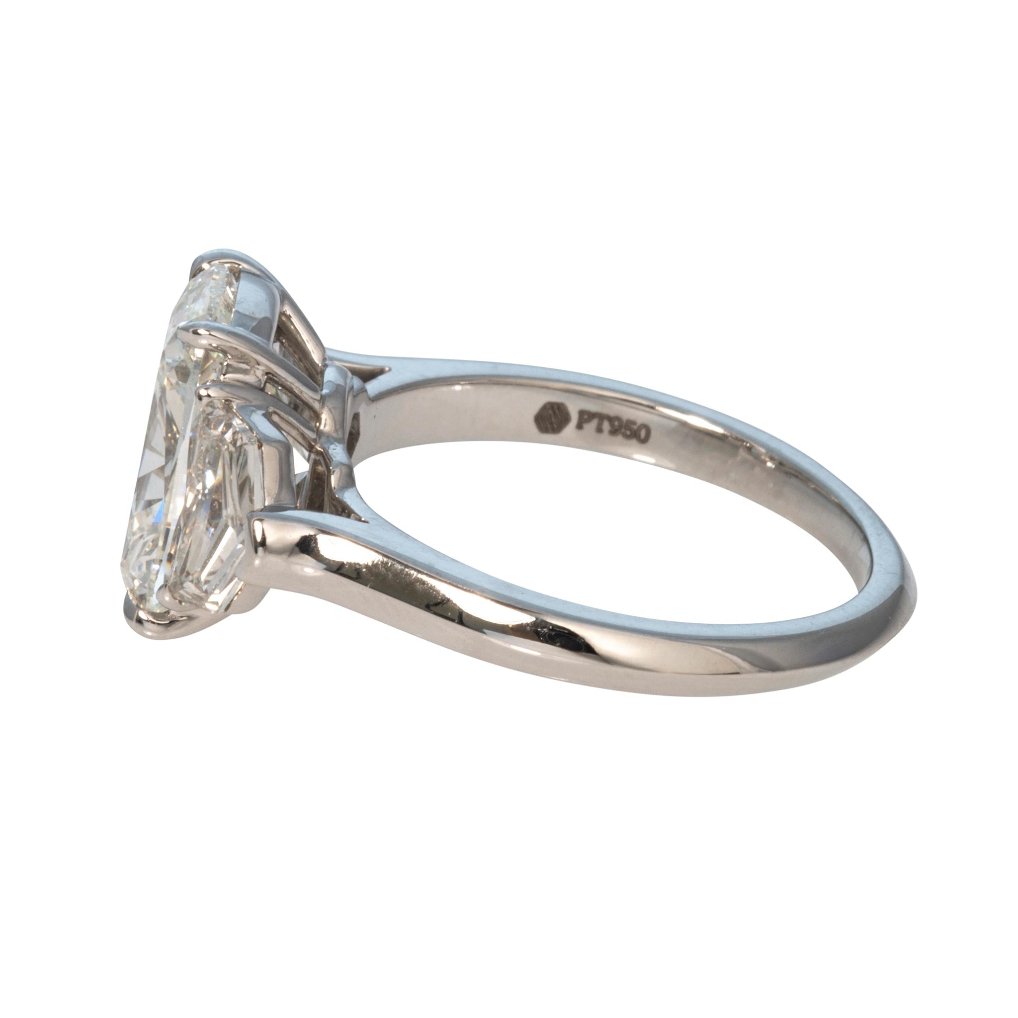 3ct Cushion Center & .81ctw Side Diamond Three-Stone Platinum Ring