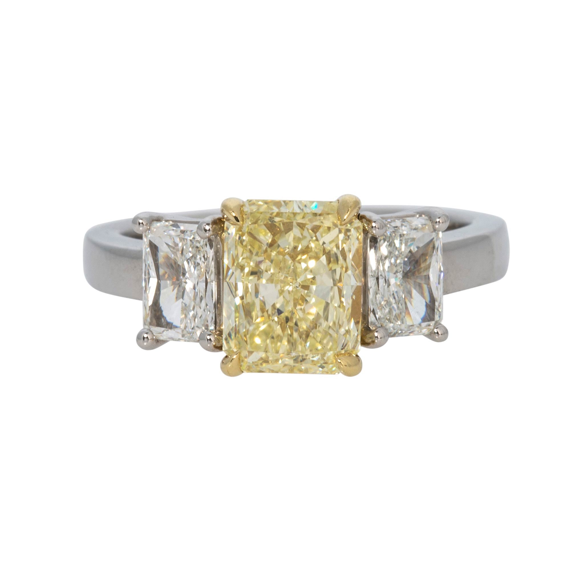 3ctw Radiant Diamond Three-Stone Two-Tone Engagement Ring