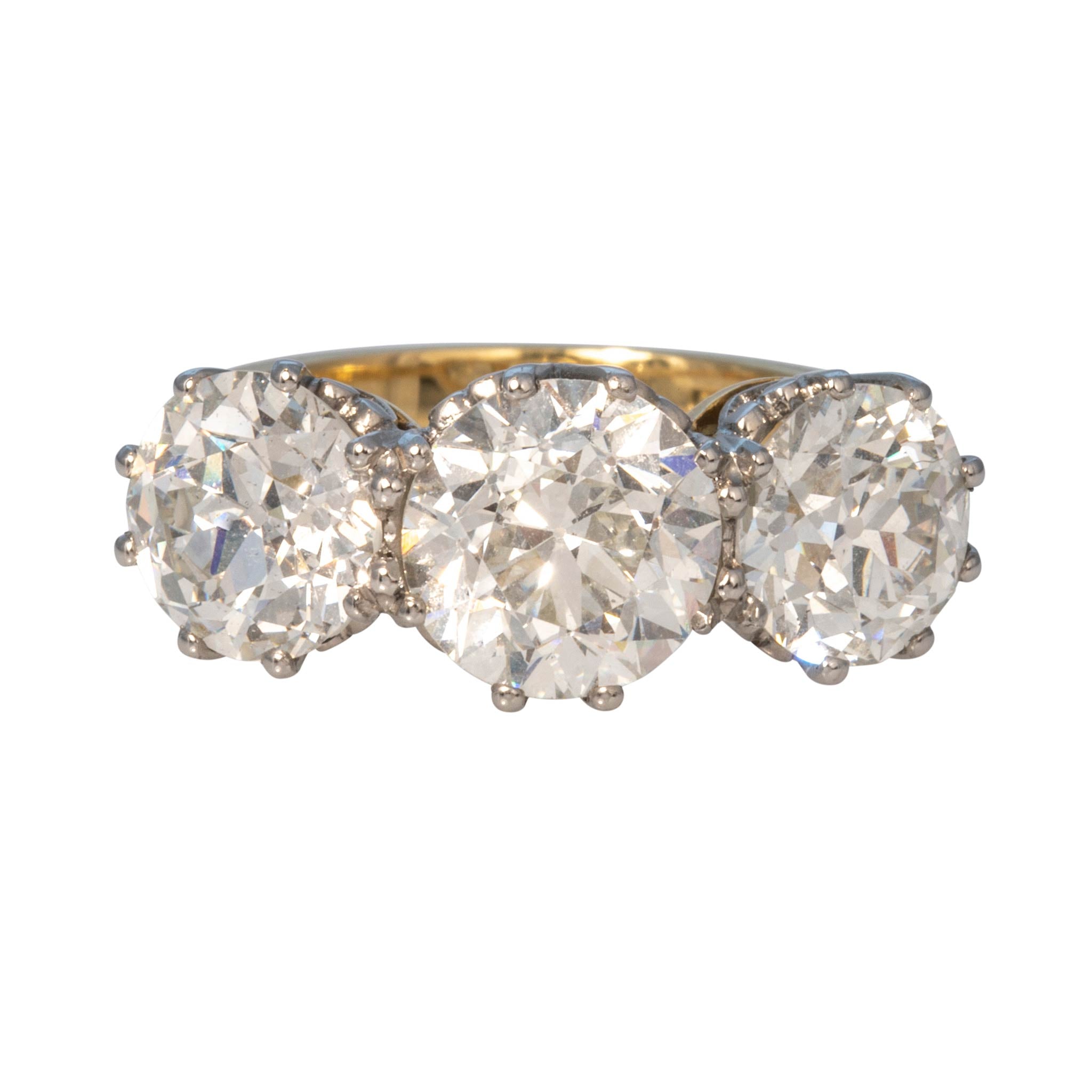 2.26ctw Center & 3.27ctw Side Old European Diamond Three-Stone Ring