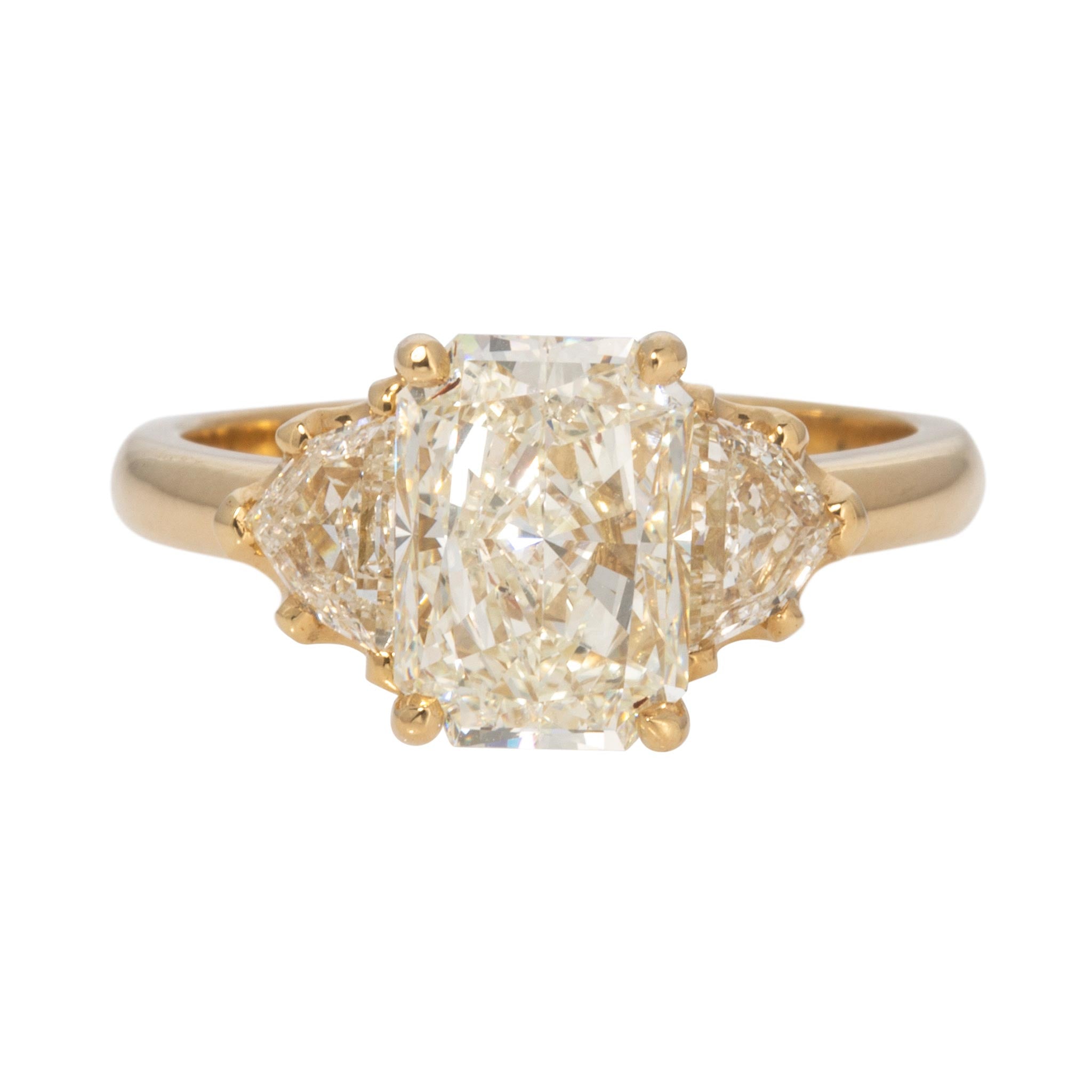 2.51ctw Radiant & .67ctw Epaulette Diamond Three-Stone 18K Gold Ring