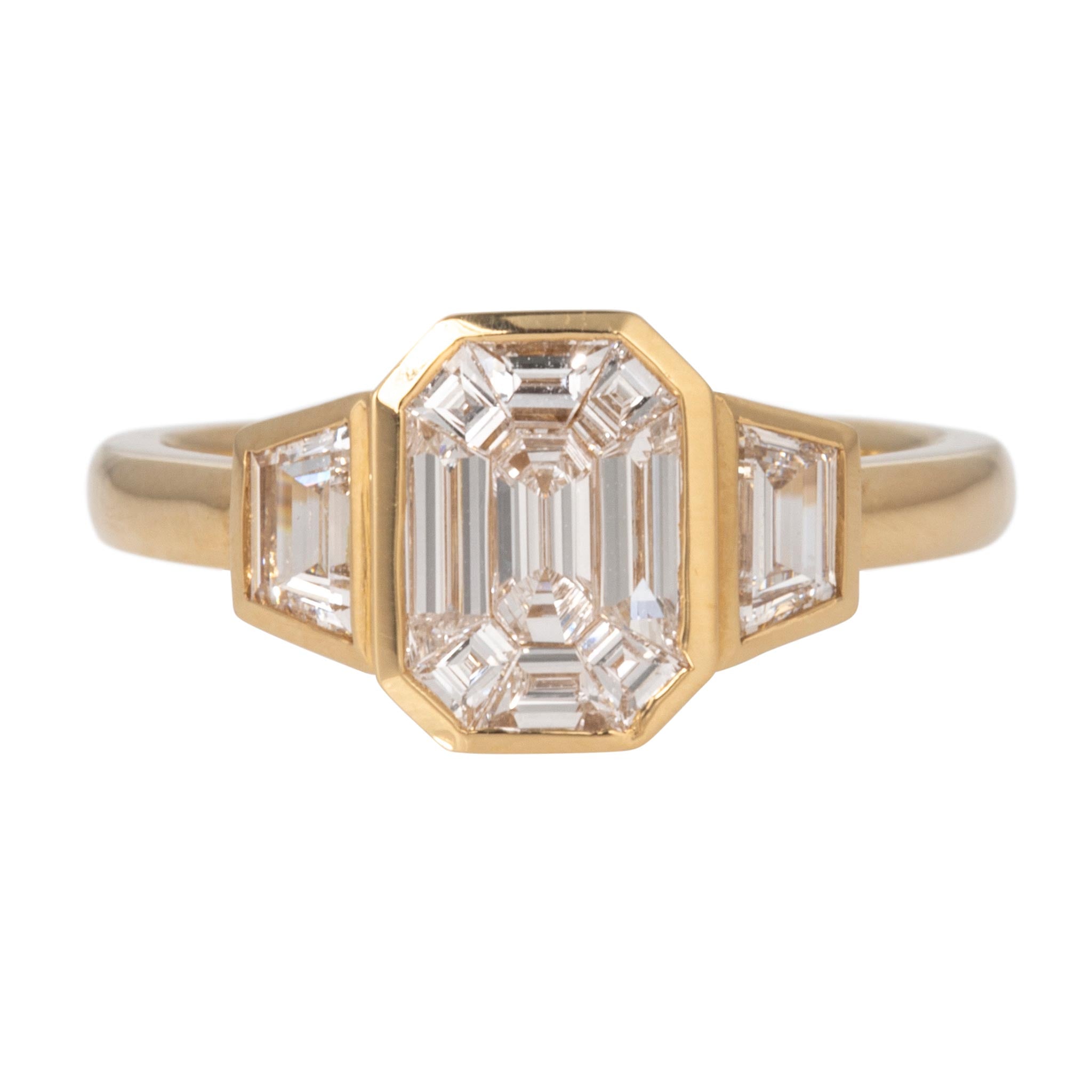 1.16ctw Diamond Three-Stone Illusion 18K Yellow Gold Ring