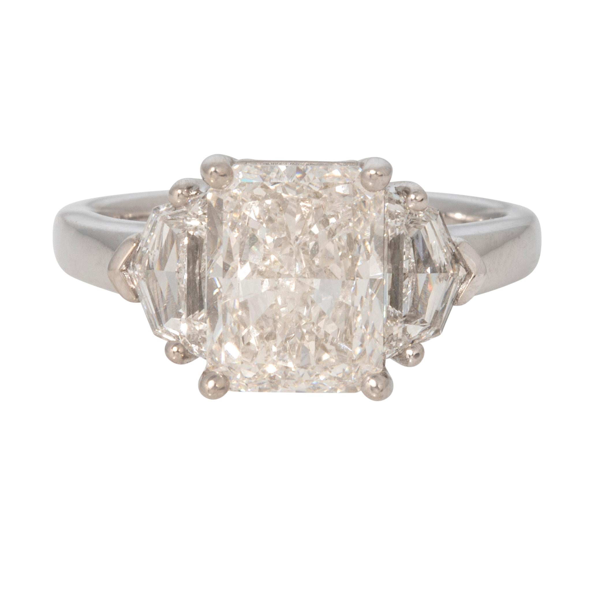 3ctw Radiant Center & Epaulette Side Diamond Three-Stone 14K Gold Ring