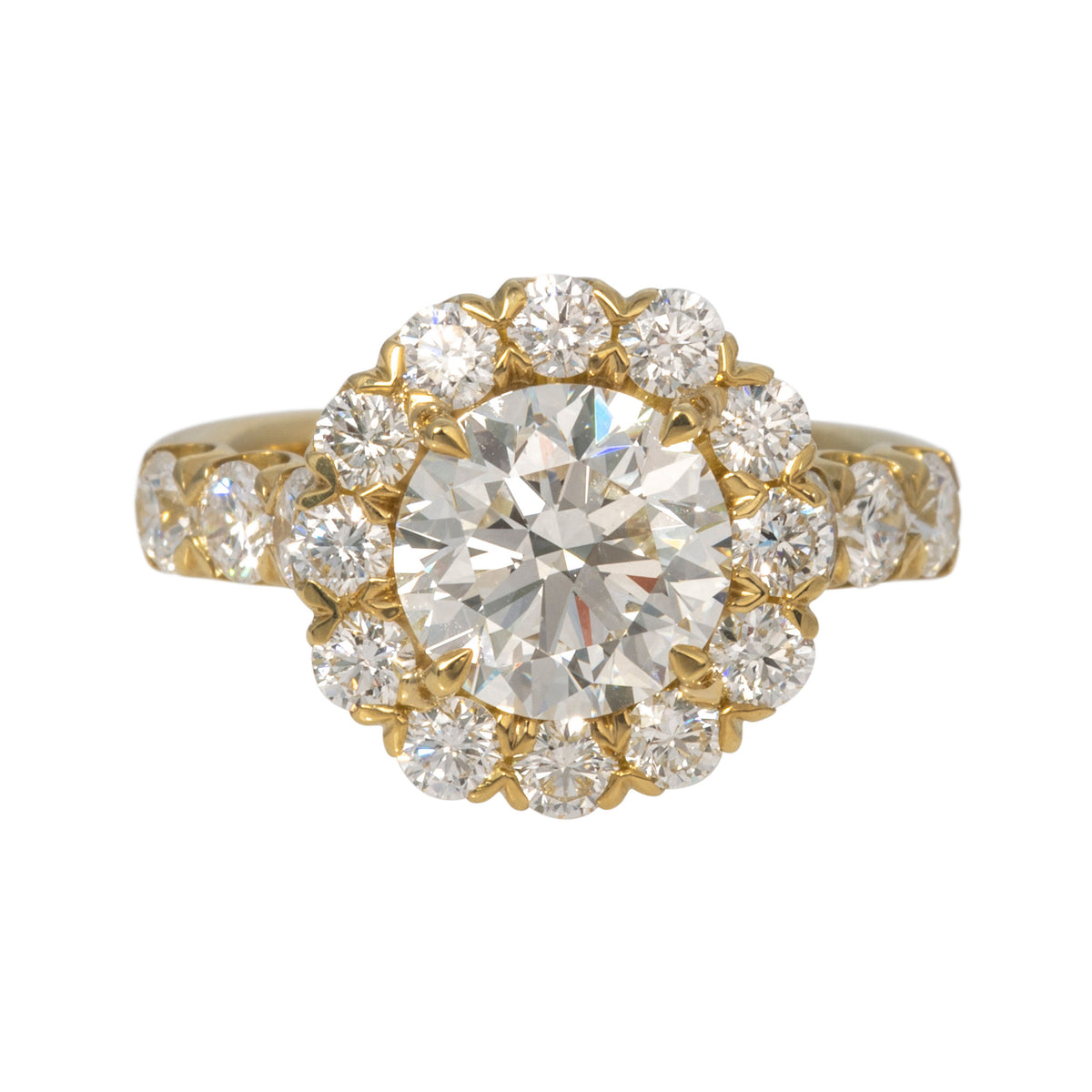 2ct Center & 1.42ctw Diamond Cluster 18K Gold Engagement Ring