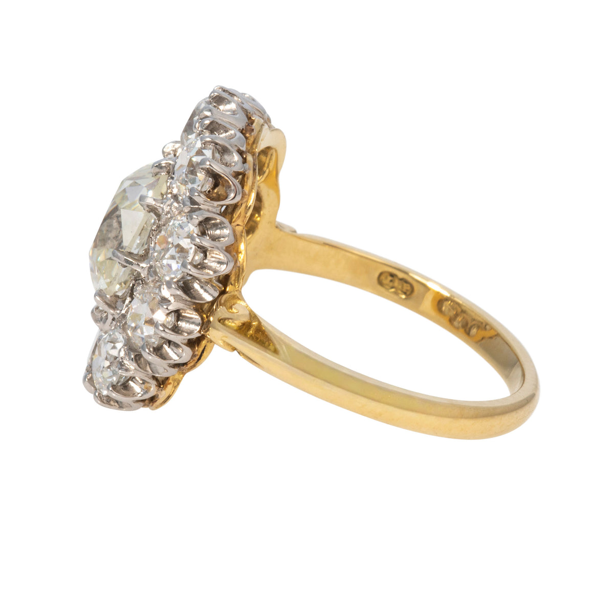 Victorian-Style 2.27ct Center & 2ctw Side Diamond Cluster Ring
