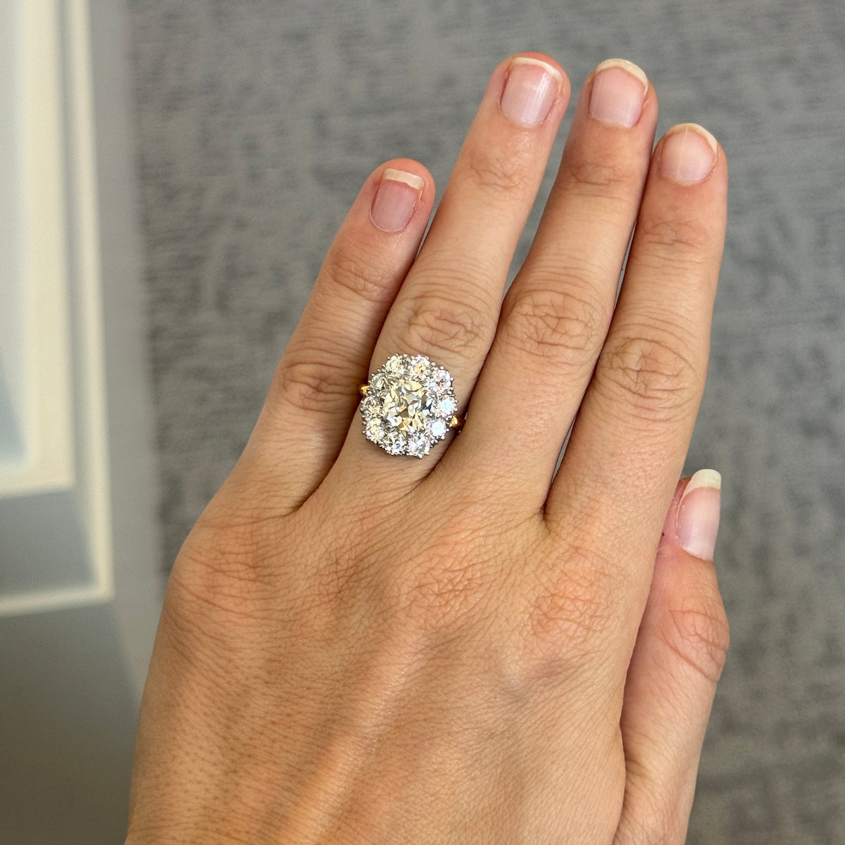 Victorian-Style 2.27ct Center & 2ctw Side Diamond Cluster Ring